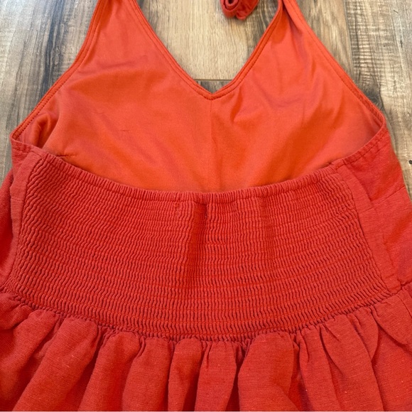 American Eagle Orange/Red V-Neck Halter Dress Tiered Layered Cotton Linen Size M - Picture 6 of 13